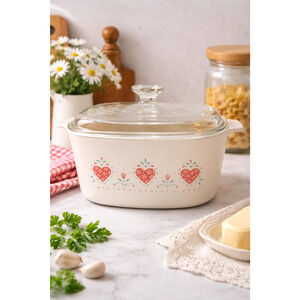 Vintage Corning Ware Forever Yours 3 Qt Casserole Dish A-3-B Pink Hearts Pyrex